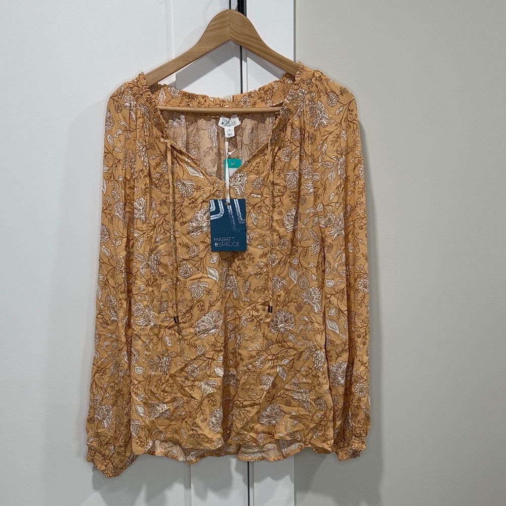 Market & Spruce Mustard Floral Blouse